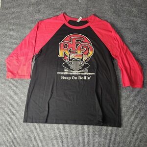 REO Speedwagon Shirt Mens XL Black Red Raglan 3/4 Sleeve Tour 2024 Band Tee